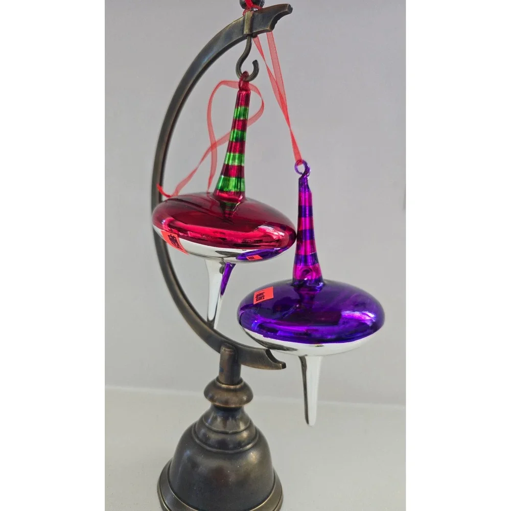 Set of 2 Striped Hand Blown Glass Finial Ornaments  Whimsical New